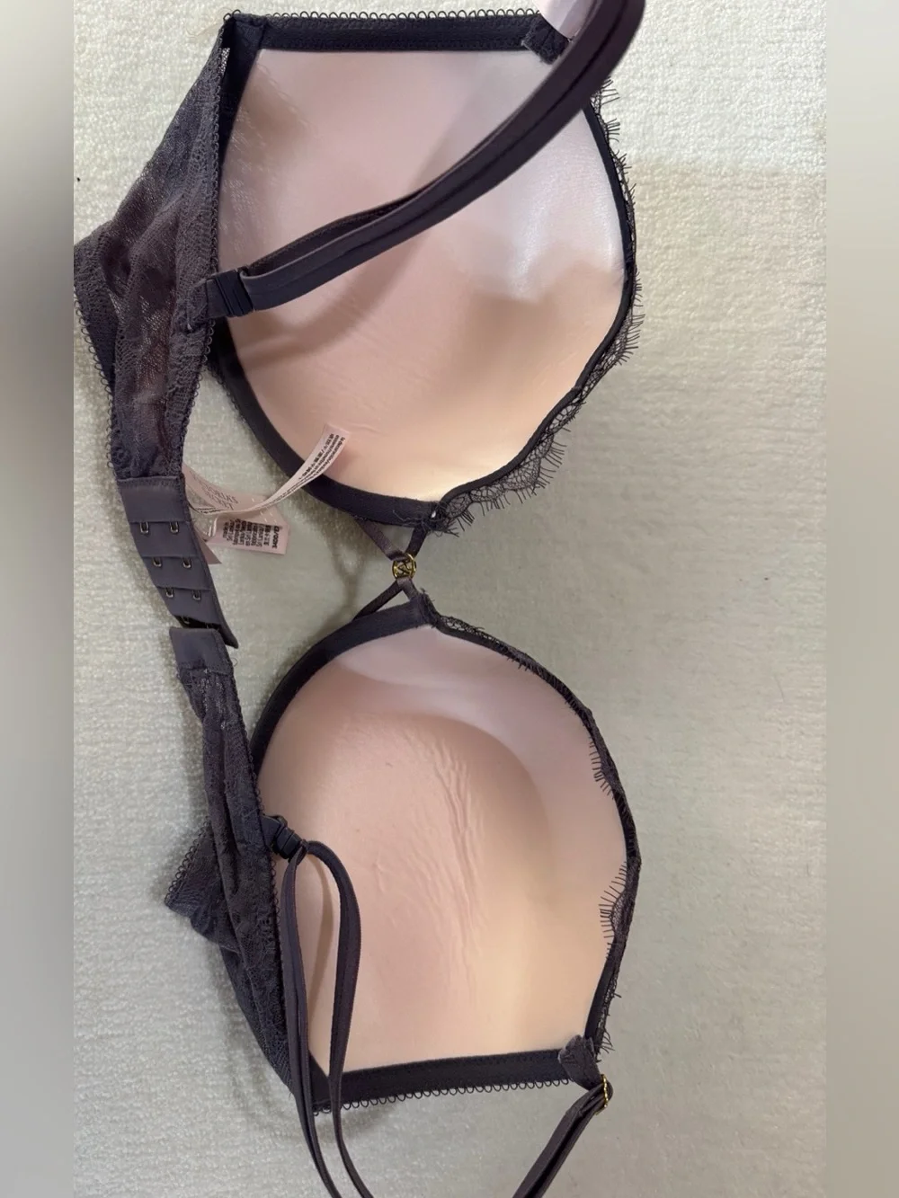 Victoria’s Secret Lace Push Up Bra Dark Gray 34DD NWT Underwire Very Sexy